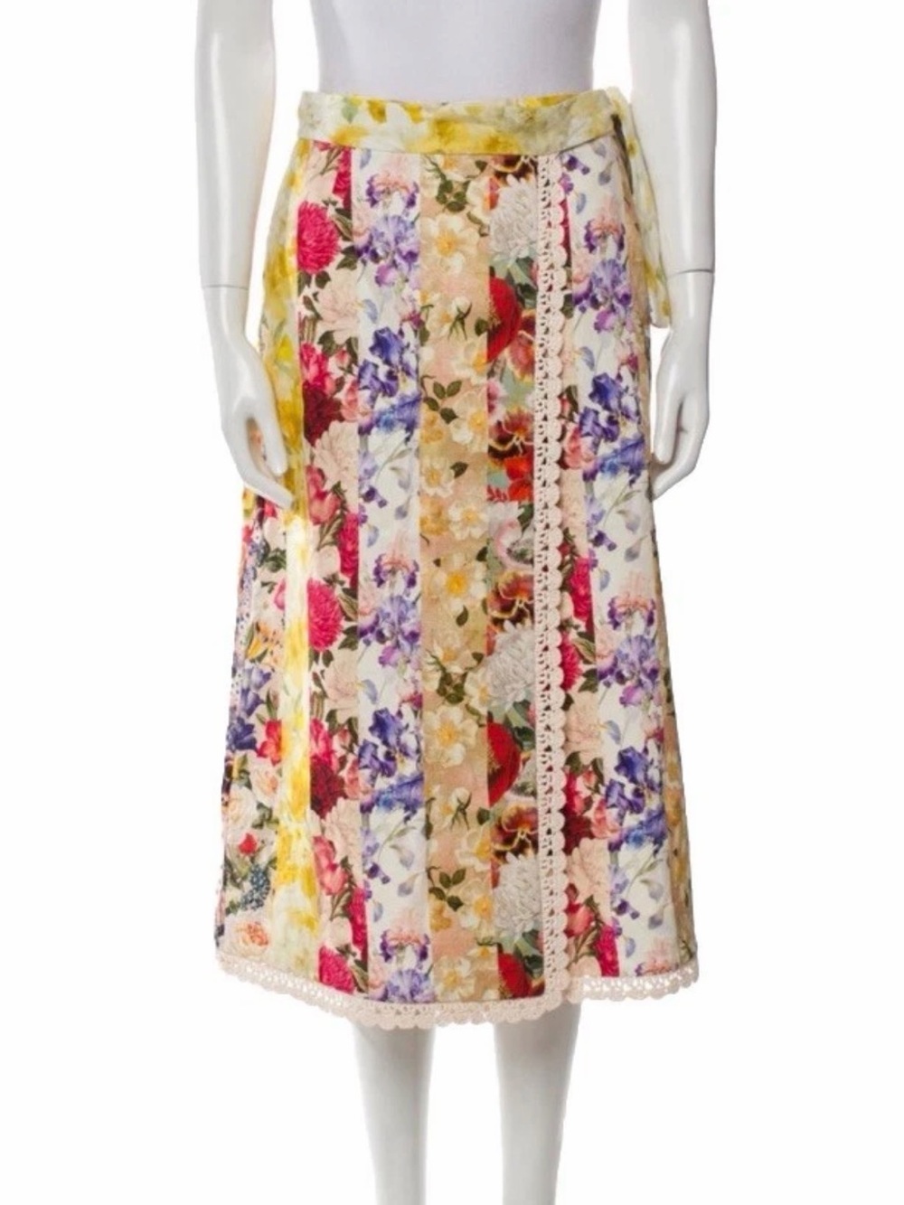 Zimmermann Wonderland Multi Floral Patchwork Tie-Waist Midi Skirt 0P - Picture 4 of 4